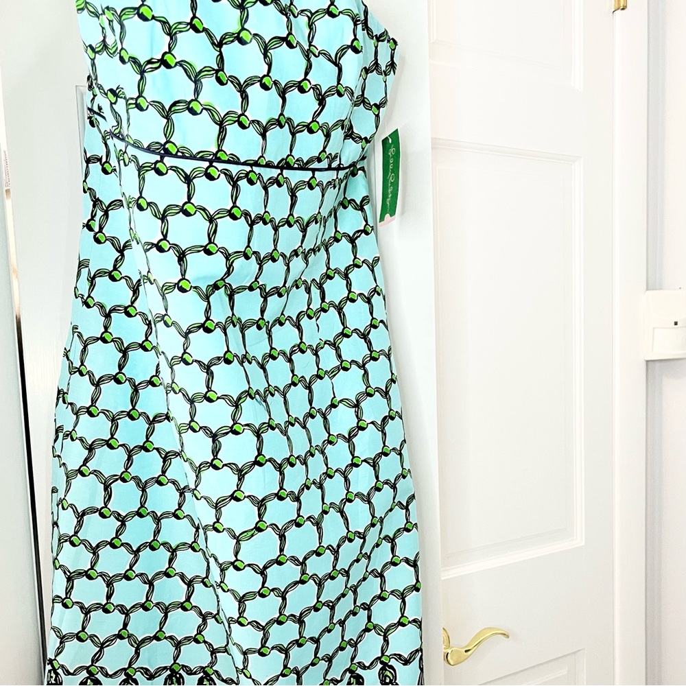 Lilly Pulitzer Cotton Green and Blue Strapless Dress